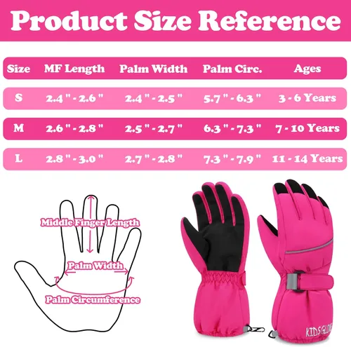 Vista 6 de Sarfel Guantes de nieve para niños, guantes impermeables para niños, guantes de esquí para niñas, guantes de invierno para niños, guantes