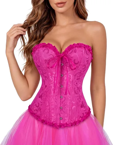 Vista 18 de Corsé victoriano para mujer, corsé renacentista con cordones brocado Beige