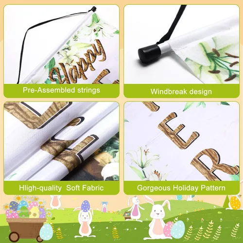 Vista 2 de Outus Cartel de feliz Pascua para porche con texto en inglés «He Is Risen» para puerta delantera, decoración de pared para colgar en la pared, fondo