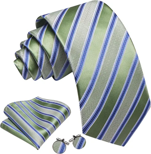 Vista 16 de Barry.Wang Juego de corbatas para hombre, corbata de seda a rayas, tejido a cuadros, gemelos formales, negocios, boda