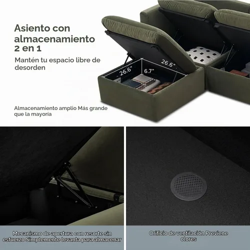 Vista 6 de mopio Sofá Seccional Modular de Gran Tamaño con Fundas Completamente Removibles y Almacenamiento, Convertible en U, Forma de L y Seccional Cama