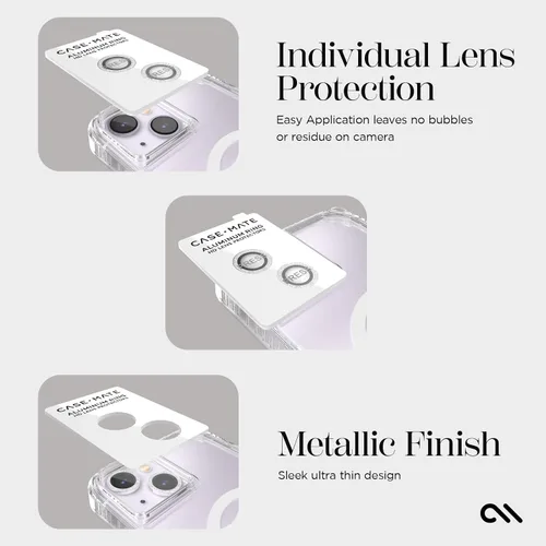 Vista 4 de Case-Mate Protector de lente de cámara para iPhone 14 Plus/iPhone 14 con anillos brillantes, doble vidrio templado, duradero, antiarañazos, visión