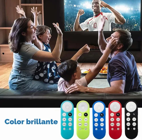 Vista 7 de Paquete de 2 fundas de silicona brillantes para Chromecast Google TV Remote Verde resplandor + azul brillante