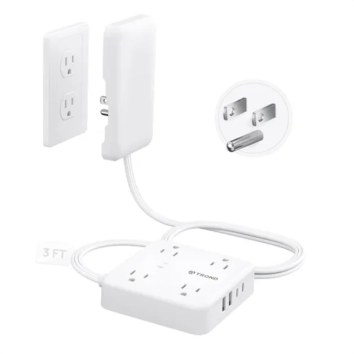 Vista 10 de TROND - Extensor de cubierta de salida plana, cable de extensión corto de 3 pies con 8 salidas