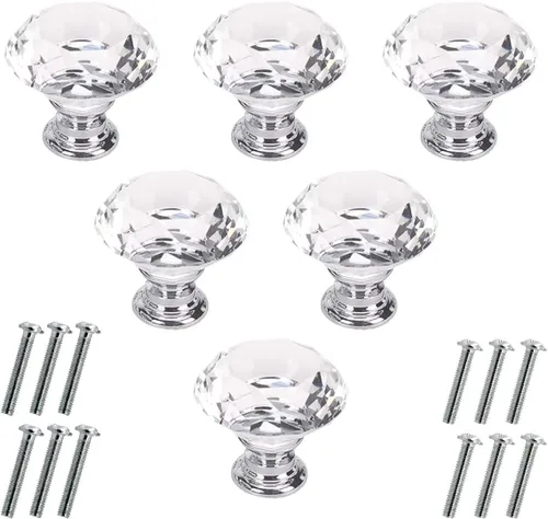 Vista 14 de Akstore 6 pomos de cristal para gabinetes de 1.18 pulgadas (1.181 in) con forma de diamante, para cajones de cocina, aparador, armario, tiradores