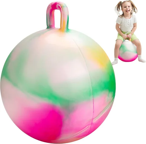 Vista 9 de Pelota saltarina Inpodak de 18 pulgadas con asas para niños, juguete de salto y rebote Hippity Hop para niños de 3 a 6 años, incluye bomba y caja