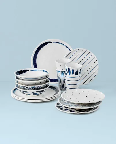 Vista 2 de Lenox 895323 Blue Bay - Juego de vajilla de melamina de 16 piezas, material ligero de melamina