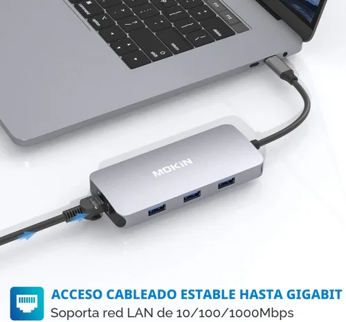 Vista 6 de Adaptadores USB C para MacBook Pro/Air, Mac Dongle con 3 puertos USB, USB C a HDMI, USB C a RJ45 Ethernet, MOKiN 9 en 1 USB C a HDMI, carga Pd