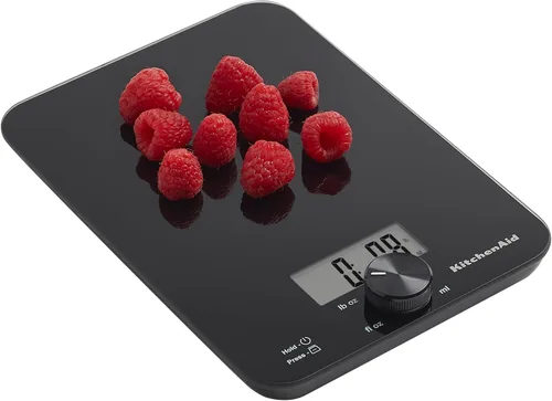 Vista 7 de KitchenAid KQ914BA - Báscula digital de cocina y alimentos con superficie de vidrio, capacidad de 5 kg, mide ingredientes líquidos y secos, botón