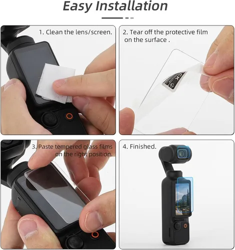 Vista 6 de Juego de 2 protectores de lente LCD, compatible con DJI Osmo Pocket 3 Accesorios Película de protección de vidrio templado dureza 9H sensible al