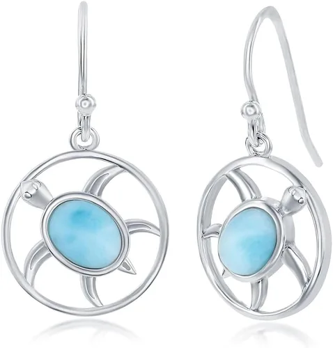 Vista 11 de Beaux Bijoux Aretes de plata de ley azul larimar para mujer, joyería natural de larimar, diseño de animales marinos, pez de pulpo de tortuga