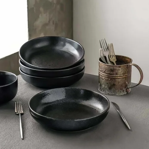 Vista 5 de S&Q'S CERAMICS Grandes Cuencos de Pasta, Juego de 4 Cuencos Grandes para Ensalada de 65 onzas, Platos de Cerámica Anchos y Poco Profundos de 10
