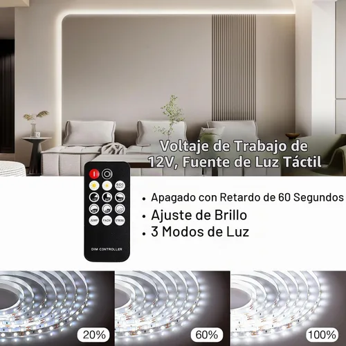 Vista 2 de Tira de luces LED blancas de 20 pies con control remoto, tira de luz LED regulable de 6500 K de 12 V, 360 luces LED flexibles para dormitorio