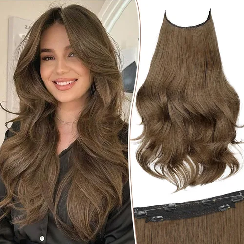 Vista 27 de KooKaStyle Extensiones de Cabello con Alambre Invisible, Largas, Lacias, en Capas, Sintéticas con Alambre Transparente, Tamaño Ajustable, 6 Clips