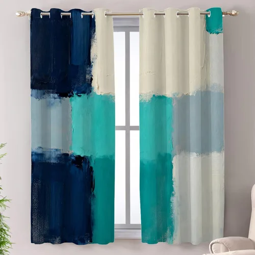 Vista 185 de Shrahala Beige and Orange Abstract Art Brushstrokes Blackout Curtain Tiers, Abstract Oil Paint Kitchen Valance Light Blocking Tier Drapes with Rod