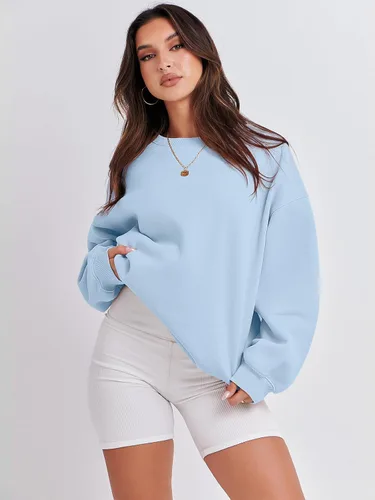Vista 6 de ANRABESS Sudadera de manga larga para mujer, casual, cuello redondo, ajuste holgado, sudadera con capucha de forro polar para otoño