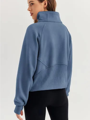 Vista 4 de WYNNQUE Womens Half Zip Cropped Pullover Sweatshirts Fleece Quarter Zipper Hoodies Winter Clothes Sweaters Thumb Hole
