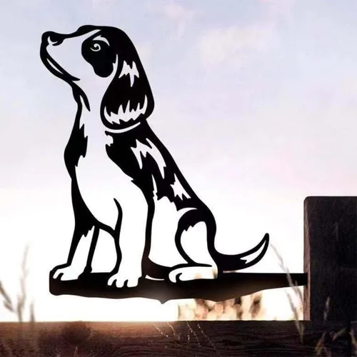 Vista 2 de Adorable decoración de estaca de perro para patio, jardín, al aire libre, arte de metal, silueta de perro, estatua de perros de acero, adorno