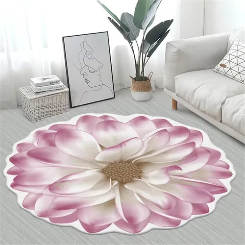 Vista 16 de Alfombra con forma de flor amarilla de 7 pies, alfombra de decoración de sala de estar, adecuada para baño, dormitorio y sala de estar, parte 5
