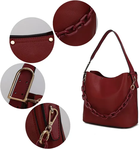 Vista 6 de MKF Collection Bolso Hobo, Bolso de mano con asa superior, Bolso de hombro de cuero PU