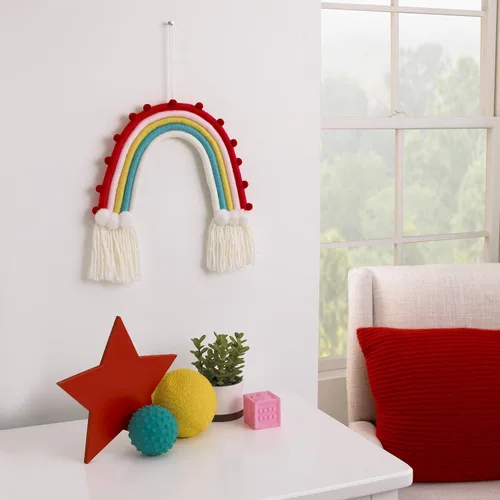 Vista 2 de NoJo Tapiz arcoíris y decoración de pared de hilo blanco, rojo, rosa, amarillo, azul (7113019P)