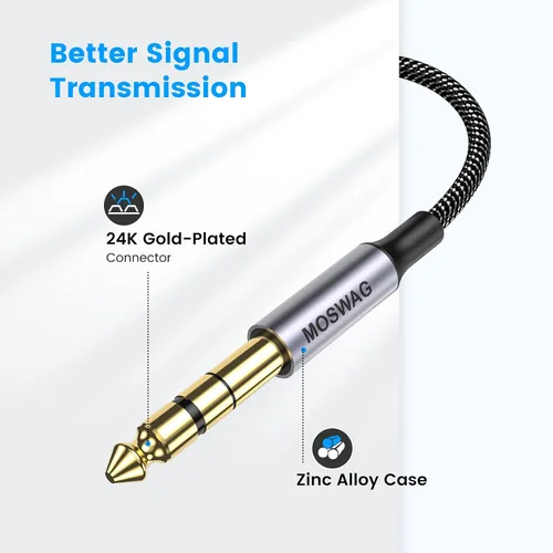 Vista 6 de MOSWAG Cable de audio TRS 1M, interconexión equilibrada de 1/4" a 1/4", trenza de nailon, compatible con guitarra eléctrica, bajo, mezcla