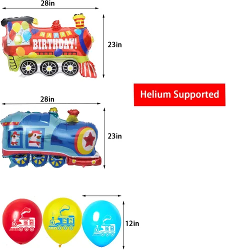 Vista 3 de Tren - Decoraciones de primer cumpleaños para niños, suministros de fiesta de cumpleaños de 1 año con globos de aluminio número 1, globos de látex