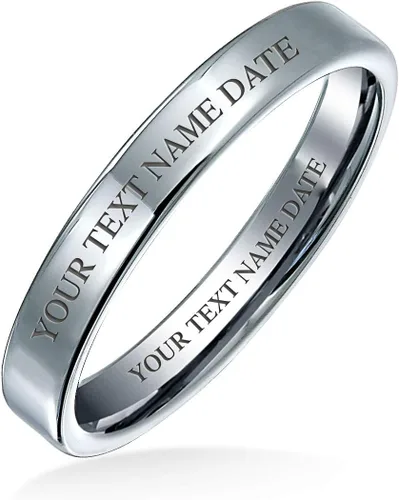 Vista 4 de Bling Jewelry Unisex Personalized Plain Simple Thin Cigar Flat Couples Titanium Wedding Band RingsForMen Women Polished Black Silver Rose Gold Tone