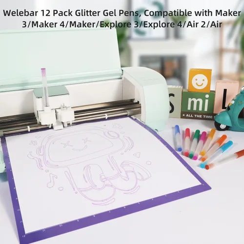 Vista 2 de Juego de bolígrafos de gel con purpurina compatible con Cricut Maker 3/Maker 4/Maker/Explore 3/4/5/Air 2/Air, juego de 12 bolígrafos de punta media