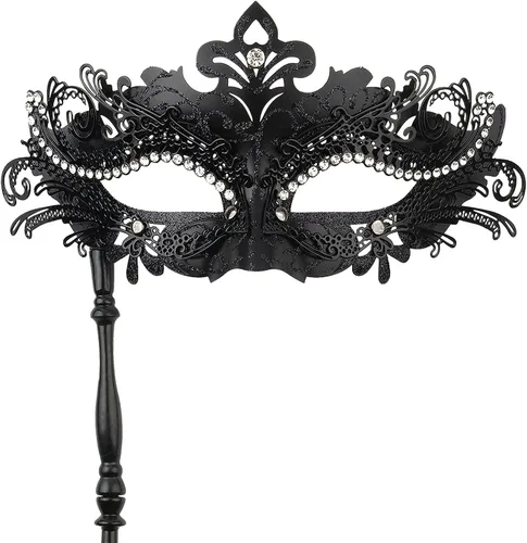 Vista 2 de Hoshin Máscara de mascarada con palo, decoraciones de Mardi Gras, máscaras venecianas para mujer