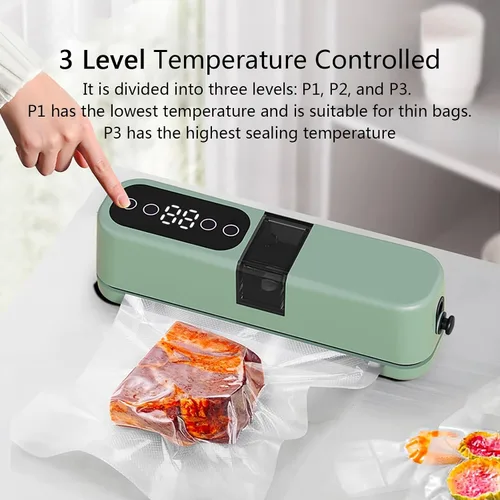 Vista 3 de Máquina selladora al vacío compacta, sistema automático inteligente de conservación de alimentos para carne, queso y preparación de comidas (beige)