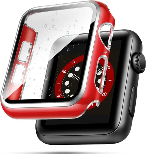Vista 18 de top4cus Carcasa de 38mm compatible con Apple Watch, con protector de pantalla de vidrio templado incorporado, cubierta de PC para iWatch Series