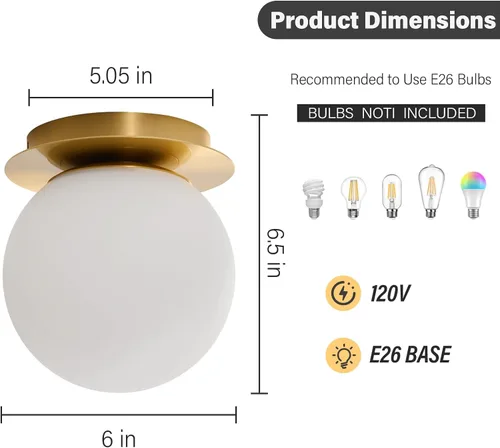 Vista 3 de Aplique de pared moderno de globo de vidrio: Luz de apliques esféricos dorados - Accesorio de luces de bola individual de latón pequeño para tocador