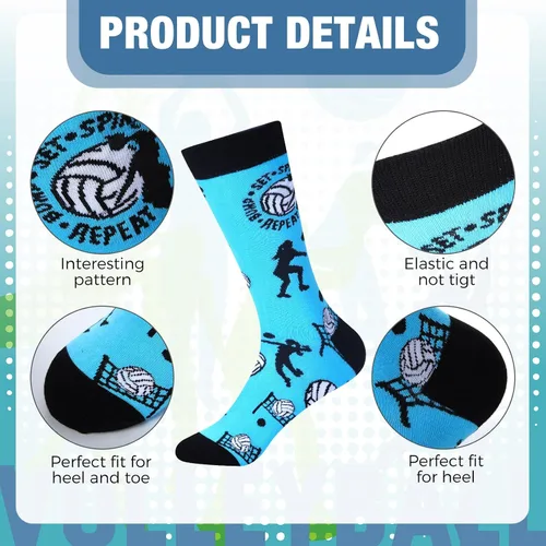 Vista 2 de Xaatren 6 pares de calcetines divertidos de béisbol, fútbol, golf, voleibol, música, para mujeres y hombres, novedosos calcetines deportivos