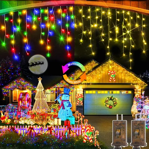 Vista 21 de Luces de Navidad para exteriores, 49 pies, 480 luces LED para exteriores, 90 tiras de luces de carámbano con 8 modos, temporizador impermeable