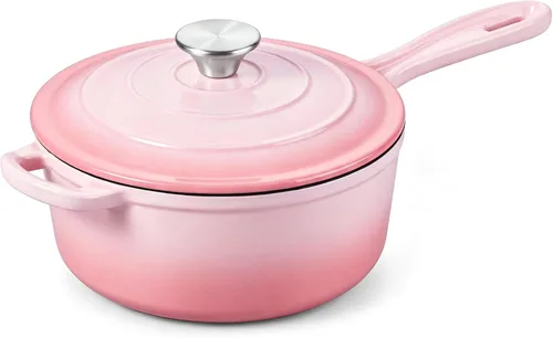 Vista 10 de Onader Sartén de hierro fundido esmaltado, cacerola pequeña de 1 cuarto de galón con tapa, olla de hierro fundido, horno holandés esmaltado, Blanco