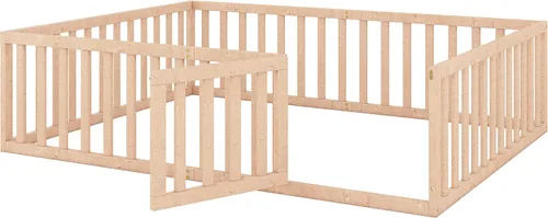 Vista 6 de Bellemave Cama de suelo para niños, marco de cama Montessori tamaño Queen con barandillas de valla para niños, camas de madera para niños y niñas