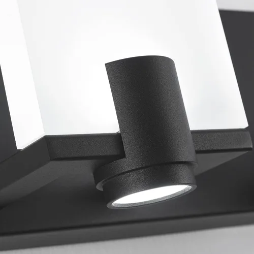 Vista 2 de SOLFART Luces LED regulables para tocador de baño, lámparas modernas con focos, 4 luces, acabado negro mate, base de metal, acrílico blanco