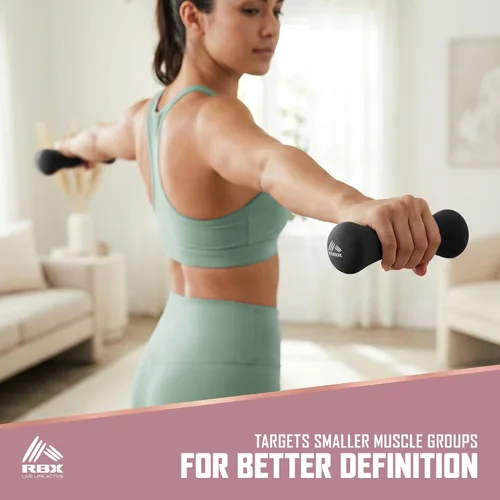 Vista 3 de RBX Pesas de mano de 4 libras (2 libras cada una), pesas de mano de neopreno para entrenamientos en casa, entrenamiento cardiovascular y de fuerza