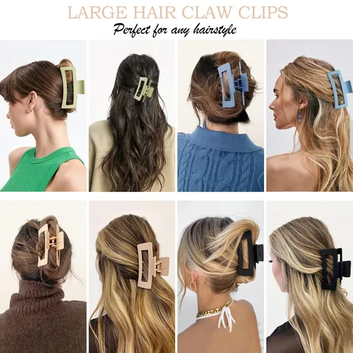 Vista 4 de Pinzas Grandes para Cabello Tipo Garra, Paquete de 12, Pinzas para Cabello con Flores para Cabello Fino, Grande Cuadrado Mate Sujeción Fuerte