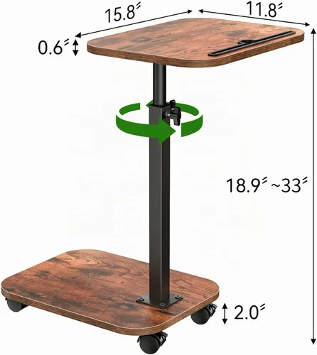 Vista 2 de XNSDXV Mesa de sofá para sofá, bandeja de TV giratoria de 360° para espacios pequeños, mesas auxiliares de altura ajustable para comer, mesa
