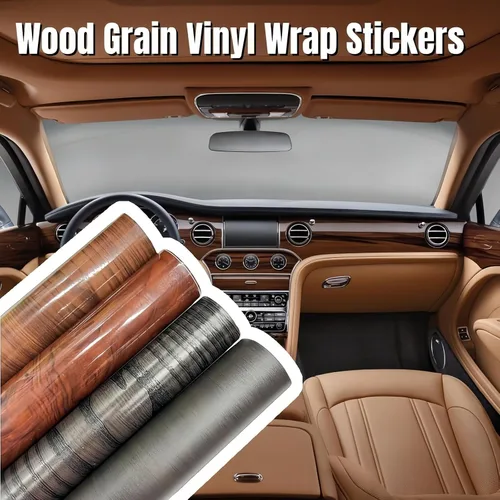 Vista 3 de Vinilo autoadhesivo de grano de madera de alto brillo para el interior del automóvil, calcomanías autoadhesivas de película DIY, rollo impermeable