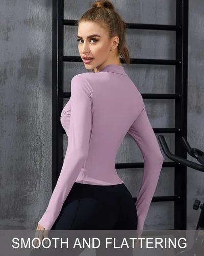 Vista 3 de ANOTHER CHOICE Women Gym Zip Up Crooped Workout Jacket Lightweight Running Athletic Top with Thumb Hole