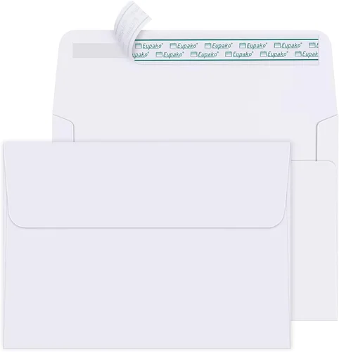 Vista 9 de Eupako Sobres de papel blanco A2, paquete de 250 sobres de invitación de 4.375 x 5.75 pulgadas, autosellados para RSVP, boda, notas