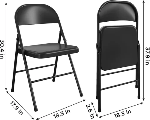 Vista 3 de Silla plegable de acero, marco de doble apoyo, negro, 30.4 x 18.3 pulgadas