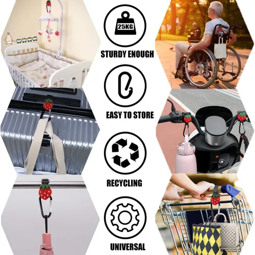 Vista 5 de Ganchos para cochecito de bebé para colgar bolsas y compras, prácticos accesorios para cochecito de bebé, ganchos para bolsas de mamá