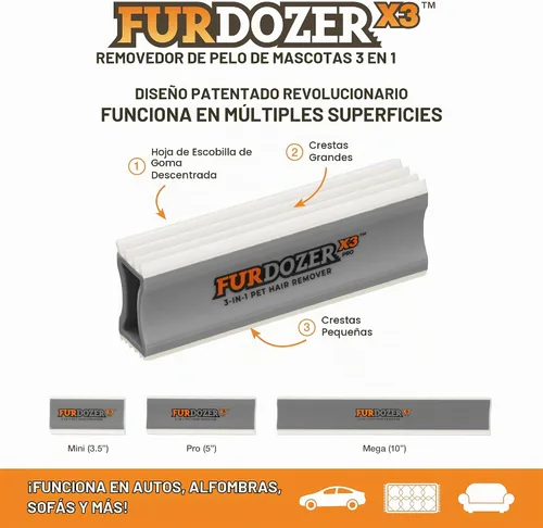 Vista 2 de FurDozer - Removedor de pelo de mascotas y herramientas de detallado automático, removedor de pelo de gatos y perros para alfombras, interiores