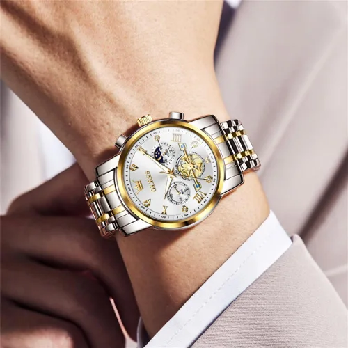 Vista 2 de OLEVS Watches for Men,Luxury Big Face Mens Watch Stainless Steel Quartz Analog Dress Watches for Men Luminous Multifunction Chronograph Man Watch