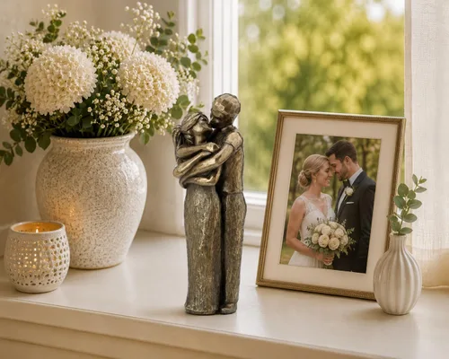Vista 2 de JFSM INC. Escultura de amantes almas gemelas besándose - Perfecta para bodas