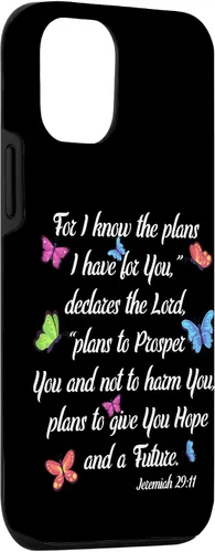 Vista 3 de iPhone 15 Godly Women Jeremías 29:11 Funda de mariposa con versículo bíblico cristiano